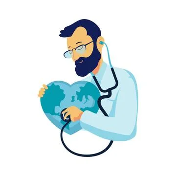 Doctor diagnosing the world Stock Illustration