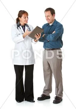 Doctor: discussing test results on a digital tablet Stock Photos