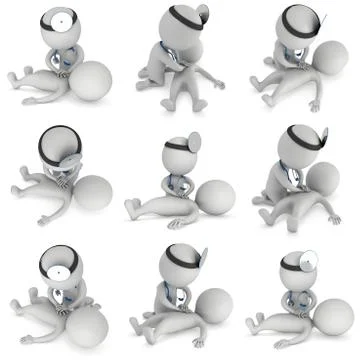 Doctor doing CPR First Aid Set Stock Illustration