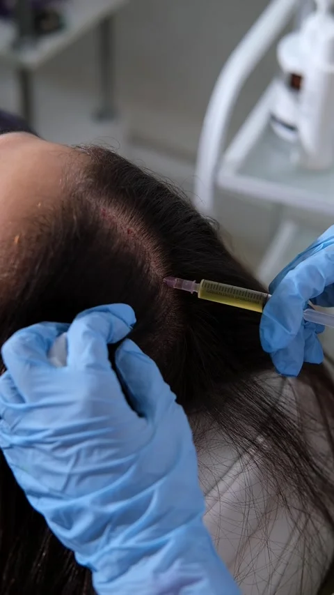 Doctor is doing a plasma therapy injecting head for healthy hair growth Stock Footage 319294729