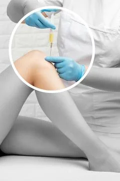 Doctor doing stem cell therapy on a patient's knee after the injury. Treati.. Stock Photos