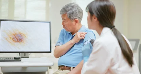 Doctor exam mole with microscope Vidéo 244307063