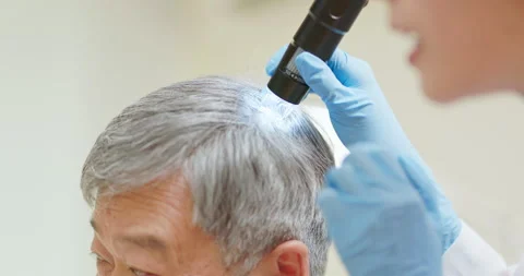 Doctor exam scalp with microscope Vidéo 244308154
