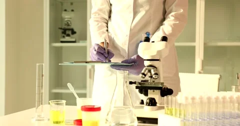 Doctor examines urinalysis samples in laboratory Stock Footage 238821244