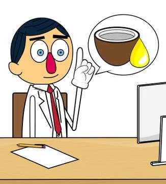 Doctor explaining Coconut oil. Vector cartoon character, health illustration. Ilustración de archivo