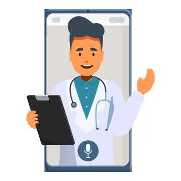 Doctor explaining diagnosis during online consultation using smartphone Stock Illustration
