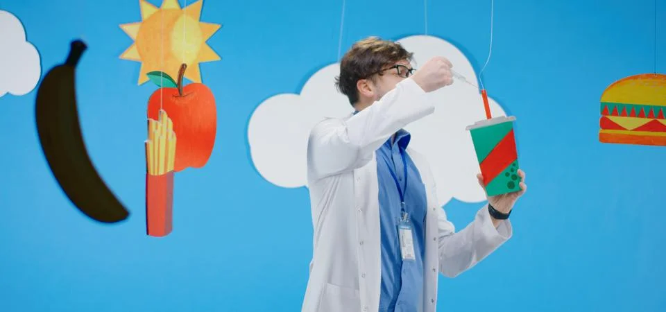 Doctor explaining difference between healthy and unhealthy food Stock Photos