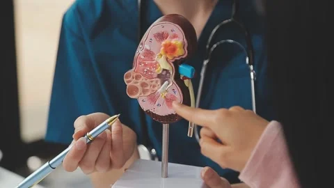 Doctor Explaining Kidney Issues with Model for Better Understanding Stock Footage 325351471