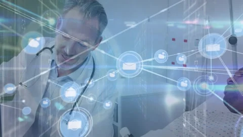 Doctor explains patient's x-ray results using a computer. Stock Footage 328822857