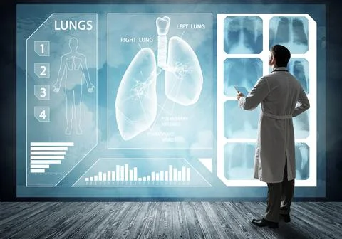 Doctor faces digital interface Foto stock