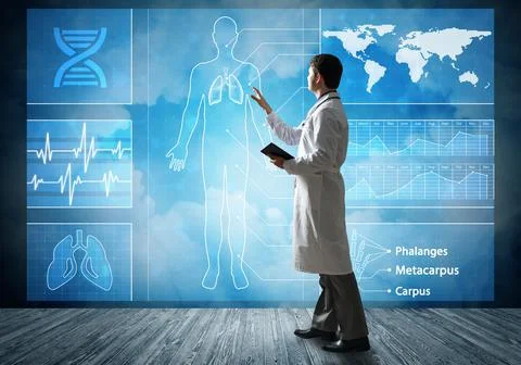 Doctor faces digital interface Stock Photos