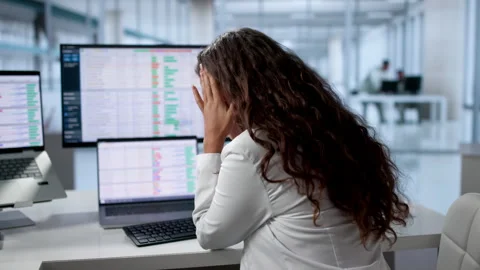 Doctor Feeling Frustrated While Using Computer Stock Footage 336795910