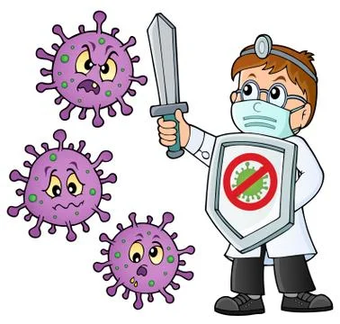 Doctor fighting virus theme image Illustrazione stock
