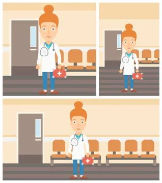 Doctor with first aid box Illustrazione stock