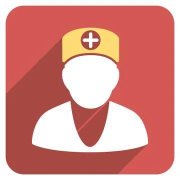 Doctor Flat Rounded Square Icon with Long Shadow Stock Illustration