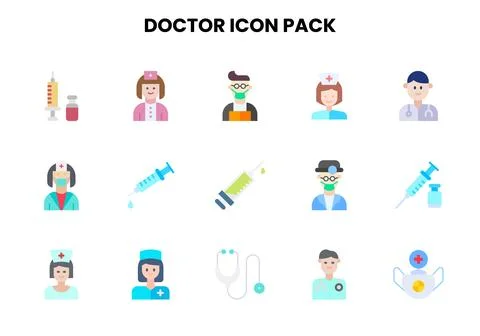 Doctor Flat Scalable Icons Pack Stock Illustration