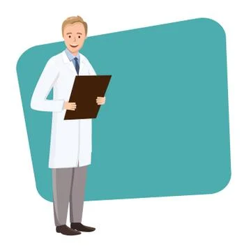 Doctor with a folder in hand on a green rectangle Stock Illustration