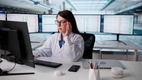Doctor Frustrated At Multiple Spreadsheet Errors In Clinic Stock Footage 322858766