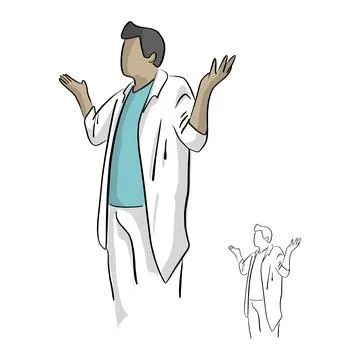 Doctor gesturing with open arms vector illustration sketch doodle hand drawn 库存插图