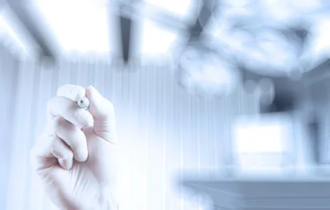 Doctor hand drawing with modern computer interface as medical concept Stock Illustration