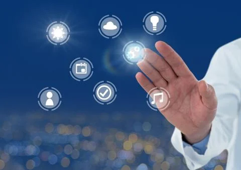Doctor Hand touching icons interface of internet of things Stock Photos