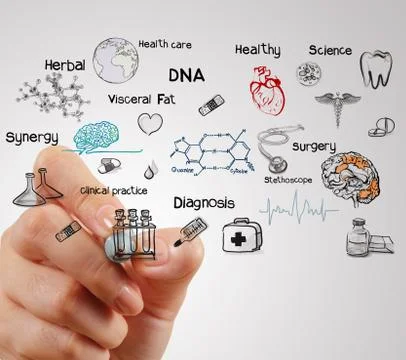 Doctor hand working with modern computer interface Stock Illustration