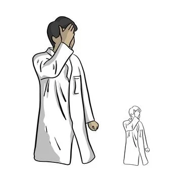 Doctor having headache vector illustration sketch doodle hand drawn with blac Stock Illustration
