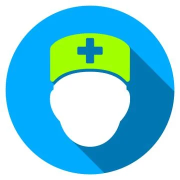 Doctor Head Flat Round Icon with Long Shadow Illustrazione stock