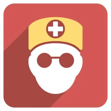 Doctor Head Flat Rounded Square Icon with Long Shadow Stock Illustration