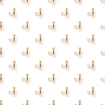 Doctor holding clipboard on seamless pattern background Stock Illustration