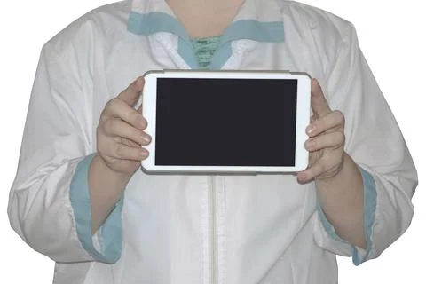 The doctor is holding a computer tablet Stock Photos