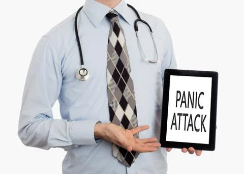 Doctor holding tablet - Panic attack Stock Photos