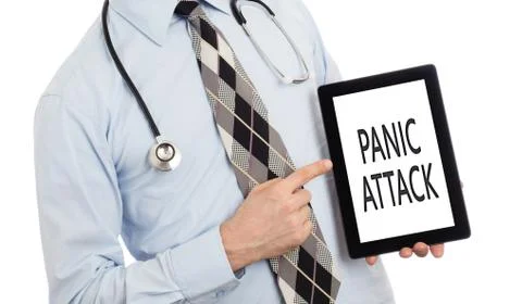 Doctor holding tablet - Panic attack Foto stock