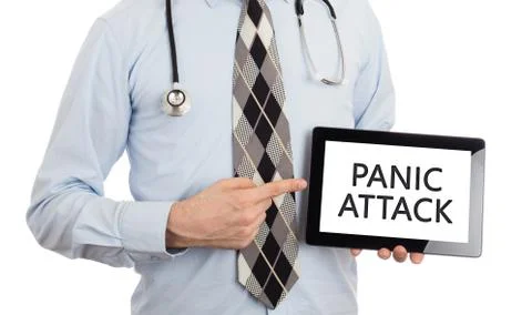 Doctor holding tablet - Panic attack Stock Photos