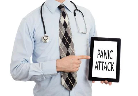 Doctor holding tablet - Panic attack Stock Photos