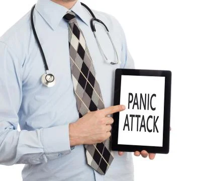 Doctor holding tablet - Panic attack Stock Photos