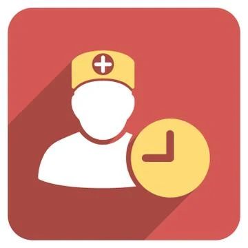 Doctor Hours Flat Rounded Square Icon with Long Shadow Stock Illustration