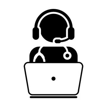 Doctor Icon - Flat Vector Person Avatar Symbol With Laptop and Headphone Stock Illustration