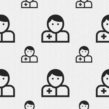 Doctor icon sign. Seamless pattern with geometric texture. Vector Illustrazione stock