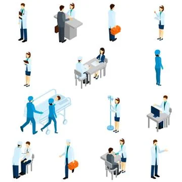 Doctor Isometric Set Stock Illustration
