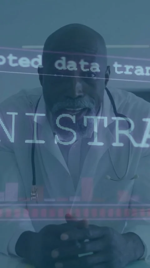 Doctor in lab coat with encrypted data transfer animation overlay Stock Footage 319265092