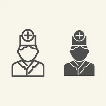 Doctor line and solid icon. Medical doctor or nurse in hat with cross outline Illustrazione stock