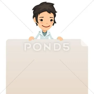 Doctor looking at blank poster on top Stock Illustration