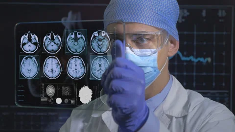 Doctor Looking Futuristic Tablet Stock Footage 200770622