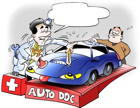 Doctor looking at the looking at the sick poor car Stock Illustration