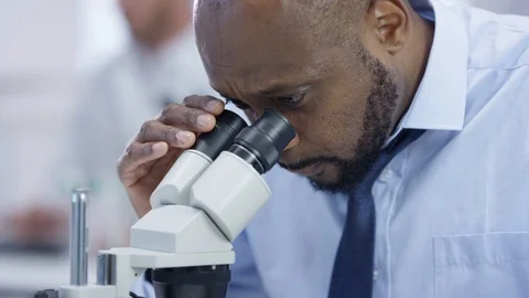 Doctor looking microscope slide in a laboratory Stock Footage 106792783