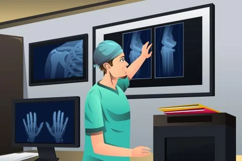 Doctor Looking at X-ray Stock Illustration