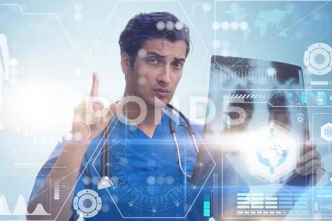 Doctor looking at x-ray image in telehealth concept Stock Photos