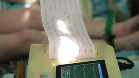 The doctor makes a cardiogram that is printed with the finished result to the Stock Footage 255528782