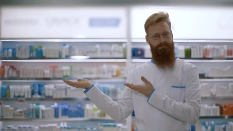 Doctor Making Presenting Gesture With Hands. Right Side Stock Footage 124989137
